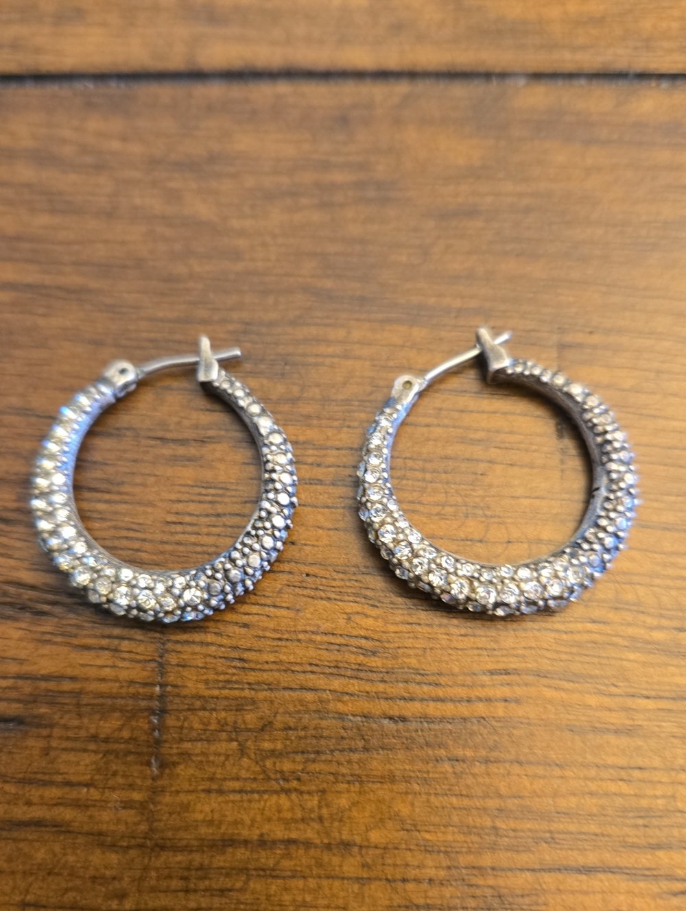 Crystal Pave Hoop Earrings - Silver